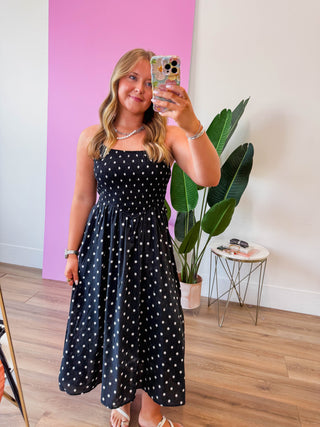 Olivia Polka Dot Midi Dress-Black