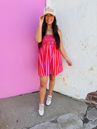It Girl Striped Mini Dress-Pink/Red