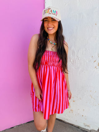 It Girl Striped Mini Dress-Pink/Red