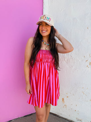 It Girl Striped Mini Dress-Pink/Red