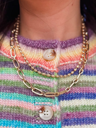 2 Layer Oval & Flat Chain Necklace-Gold