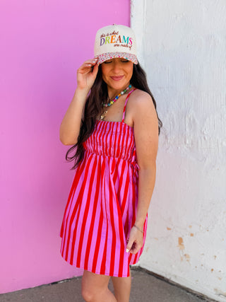 It Girl Striped Mini Dress-Pink/Red