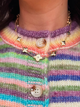 Gold Pointed Clover With Rhinestone Necklace