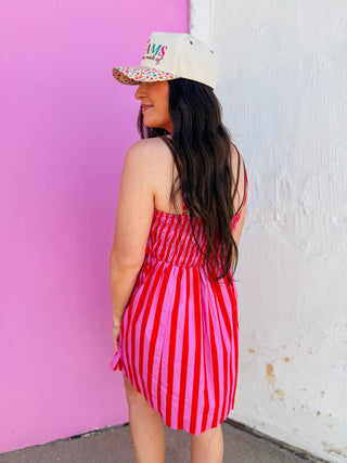 It Girl Striped Mini Dress-Pink/Red