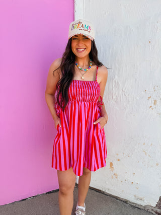 It Girl Striped Mini Dress-Pink/Red
