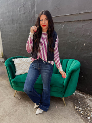 Allison Striped Sweater-Magenta