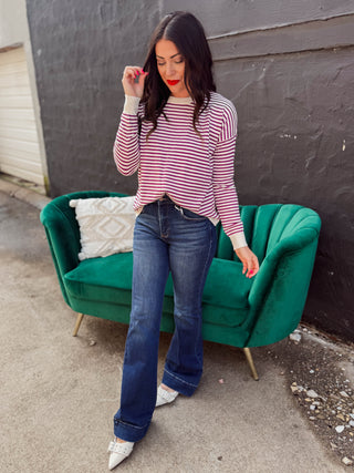 Allison Striped Sweater-Magenta