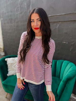 Allison Striped Sweater-Magenta