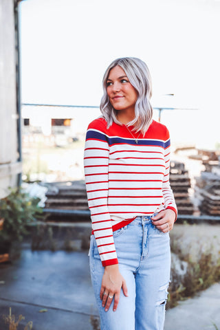 Kelly Striped Sweater-Red/White