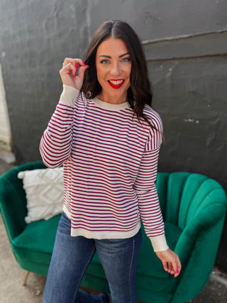 Allison Striped Sweater-Magenta
