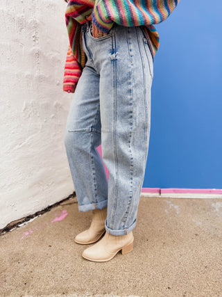 Kam High Rise Boyfriend Barrel Denim-Light Wash