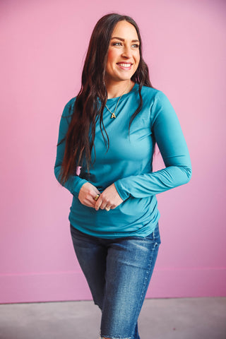 Laci Basic Long Sleeve Top-Teal