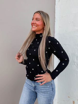 Kaci Floral Embroidered Top-Black