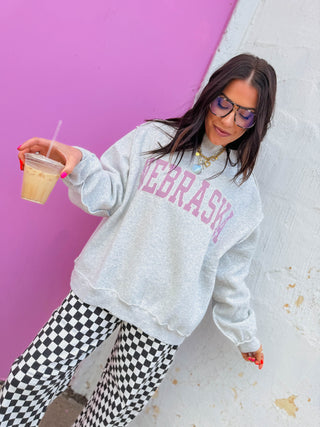 Nebraska Stripe Embroidery Mock Neck