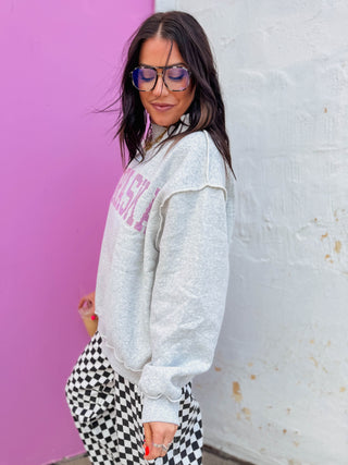Nebraska Stripe Embroidery Mock Neck