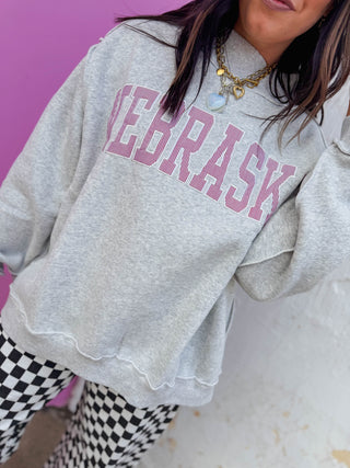 Nebraska Stripe Embroidery Mock Neck