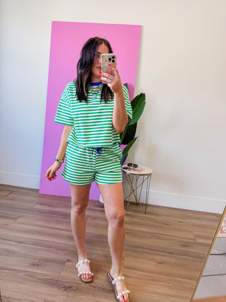 Off-Duty Striped Tee-Green/Blue