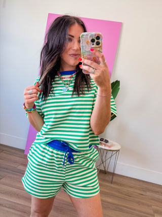 Off-Duty Striped Tee-Green/Blue