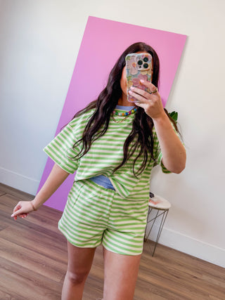 Off-Duty Striped Tee-Honeydew/Periwinkle