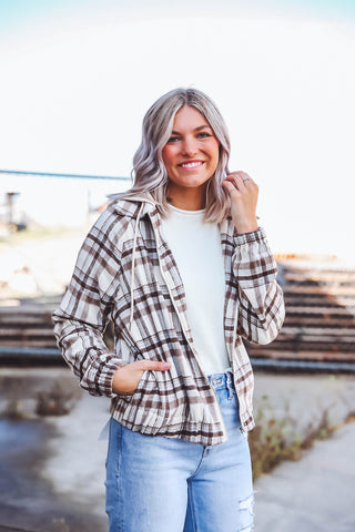 Logan Plaid Jacket-Sepia