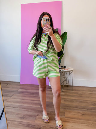 Off-Duty Striped Tee-Honeydew/Periwinkle