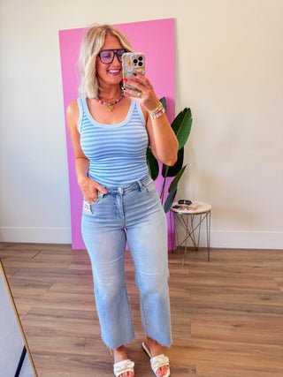 Cool Girl Striped Tank-Serene Blue