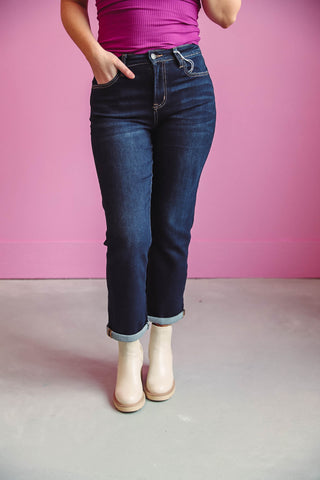 Hadley High Rise Cuffed Straight Denim