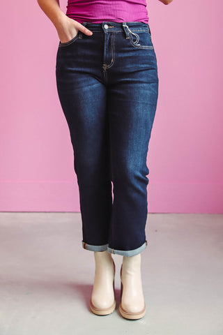 Hadley High Rise Cuffed Straight Denim