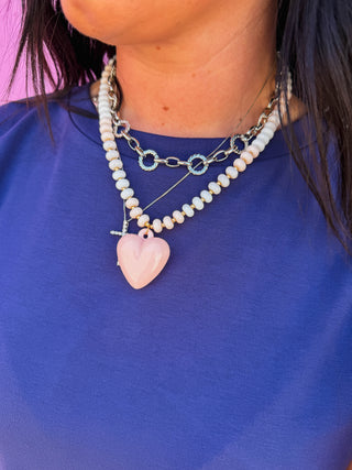 Happy Colorful Heart Necklace-Light Pink