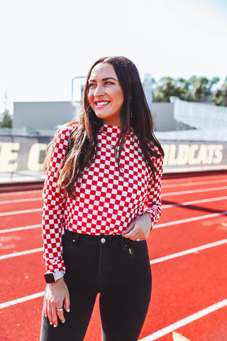 Checkered Mesh Top-Red/White