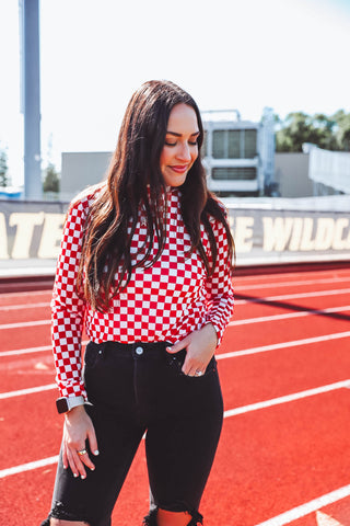 Checkered Mesh Top-Red/White