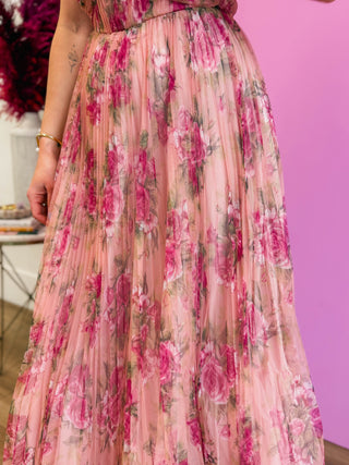 Blush Bloom Pleated Maxi Dress