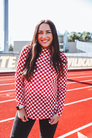 Checkered Mesh Top-Red/White