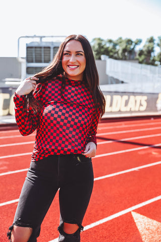 Checkered Mesh Top-Red/Black