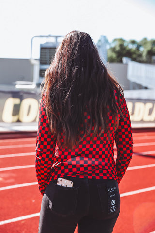 Checkered Mesh Top-Red/Black