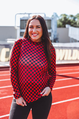 Checkered Mesh Top-Red/Black