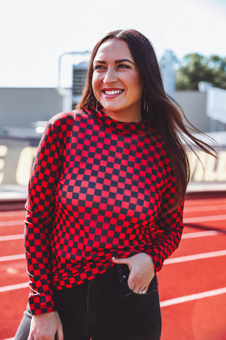 Checkered Mesh Top-Red/Black