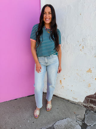 Addie Striped Tee-Dark Jade
