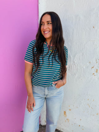 Addie Striped Tee-Dark Jade