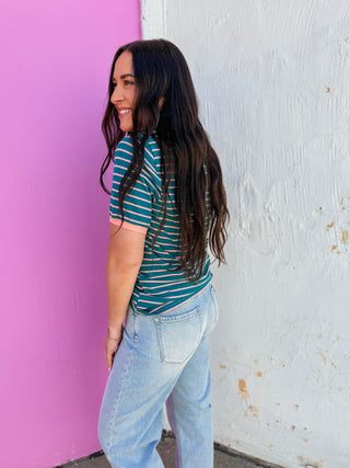 Addie Striped Tee-Dark Jade