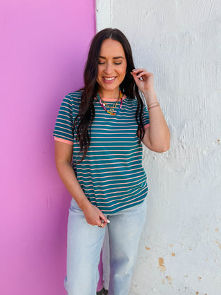 Addie Striped Tee-Dark Jade
