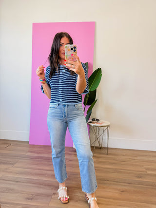 Blakely Striped Knit Top-Navy