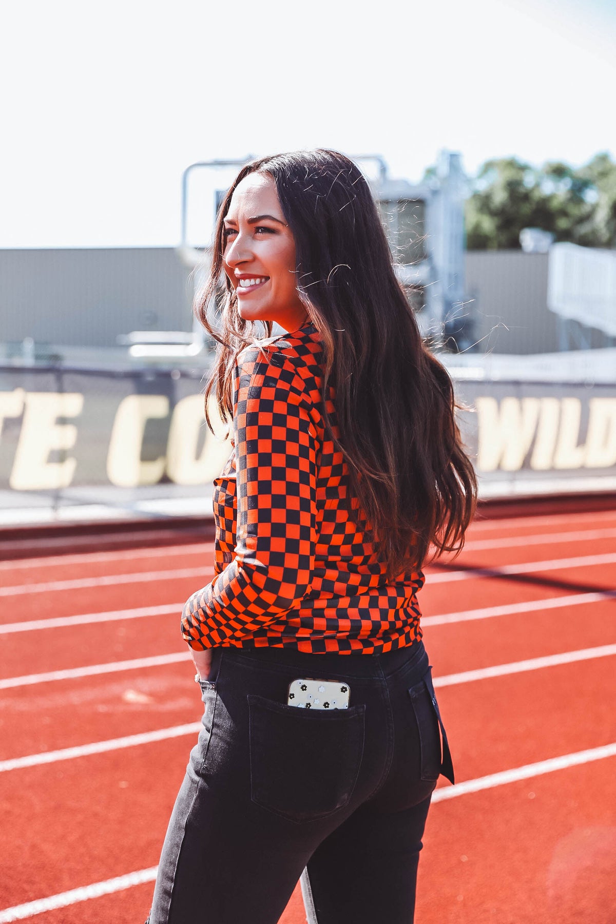 Checkered Mesh Top-Orange/Black