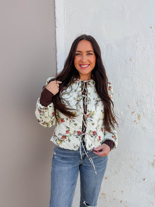 Chelsy Floral Quilted Jacket-Ecru