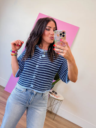 Blakely Striped Knit Top-Navy