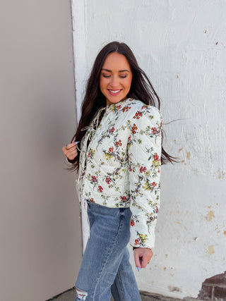 Chelsy Floral Quilted Jacket-Ecru