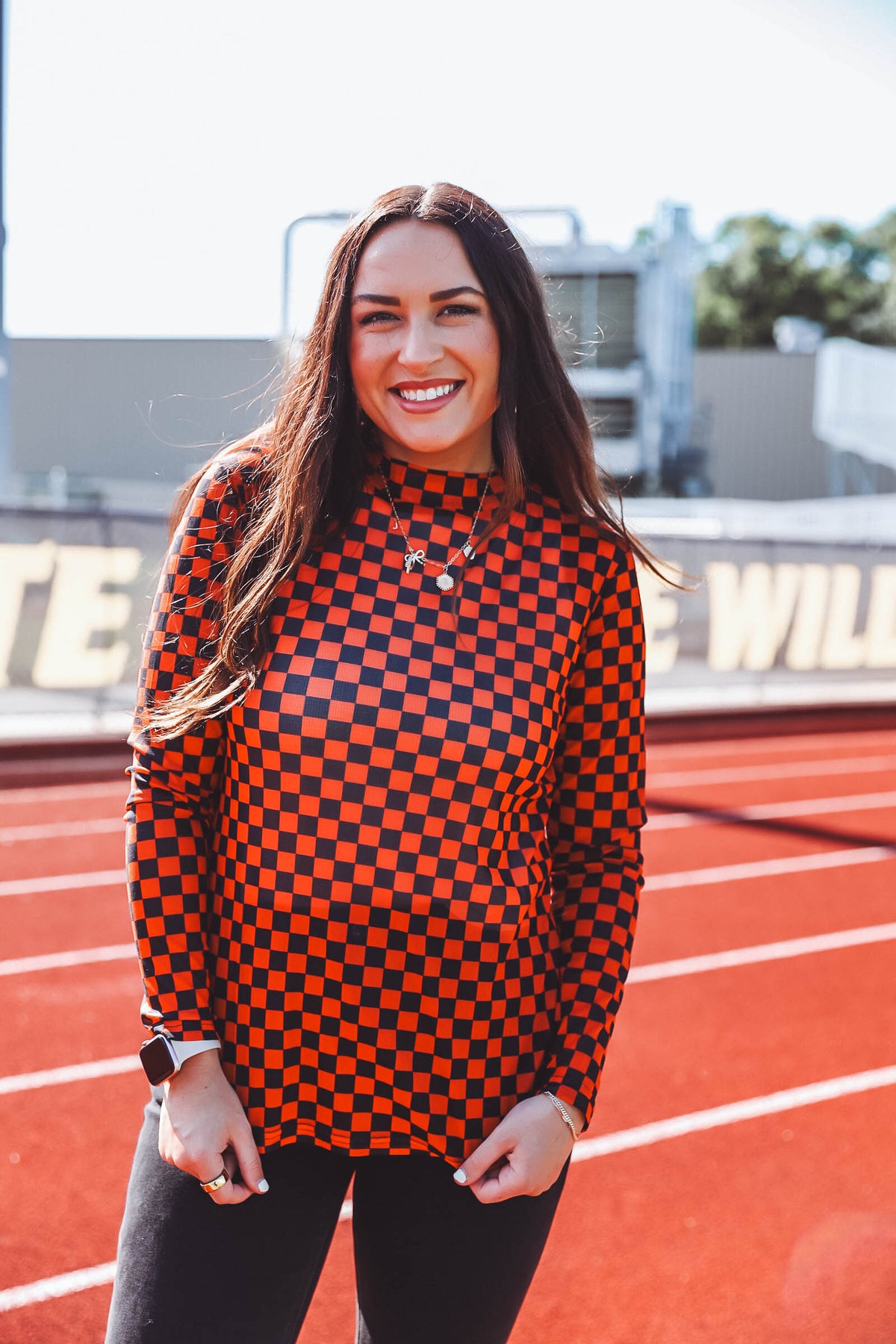 Checkered Mesh Top-Orange/Black