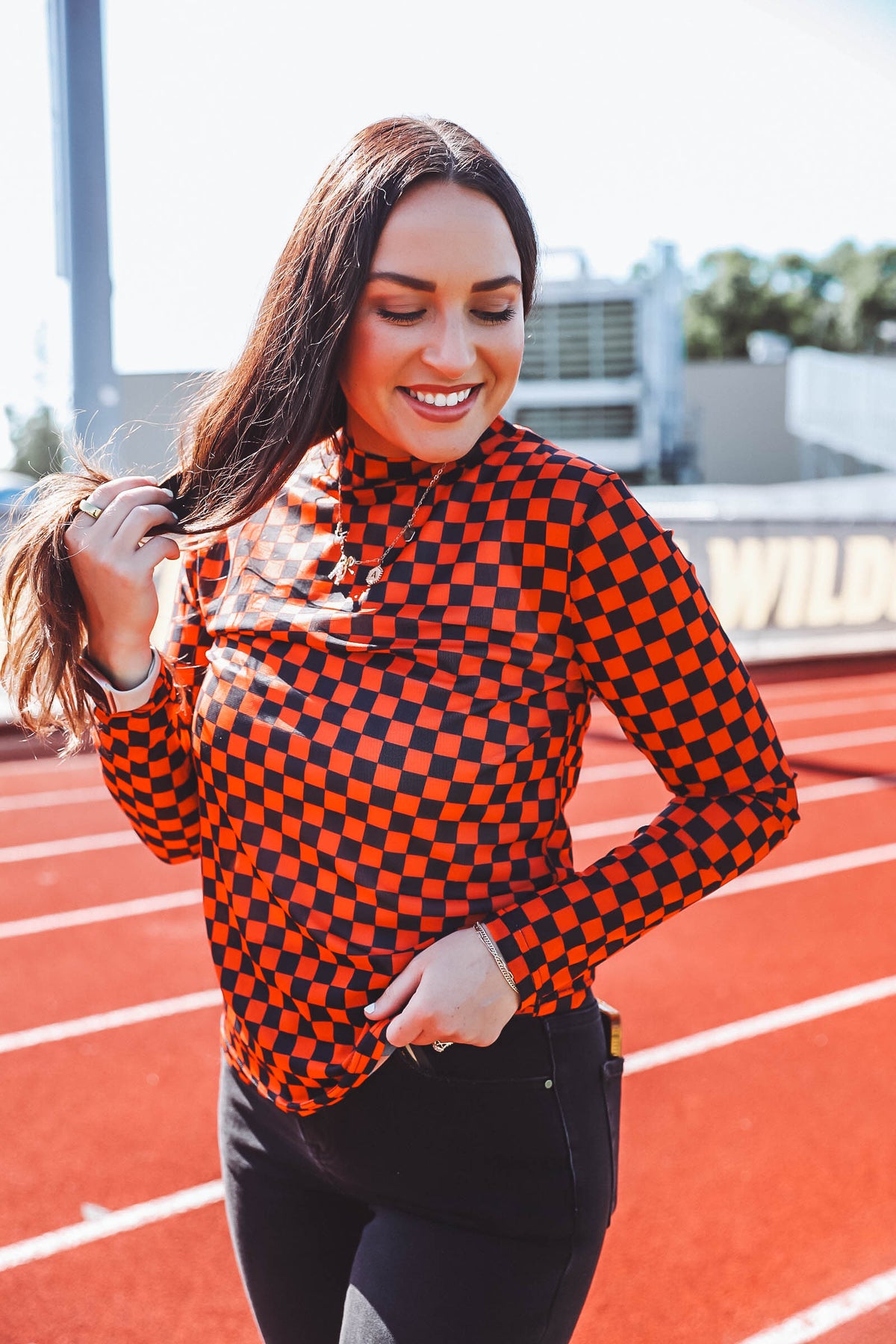 Checkered Mesh Top-Orange/Black