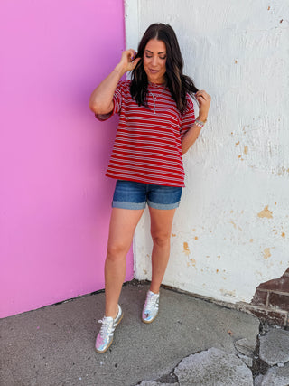 Axel Striped Tee-Red