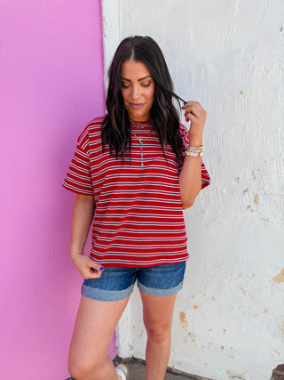 Axel Striped Tee-Red